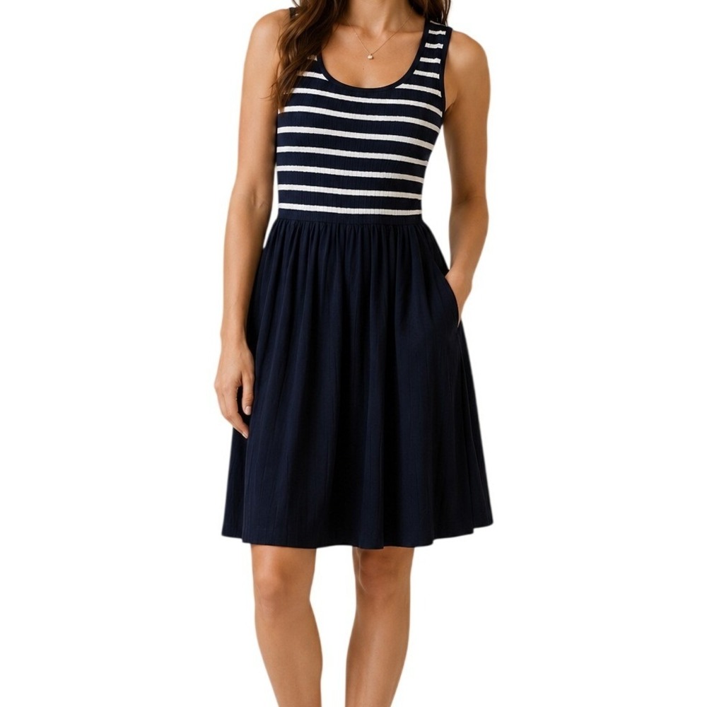 ZESICA Womens Striped Knit Sleeveless Fit and Flare Pocket Dress‎ Size S
